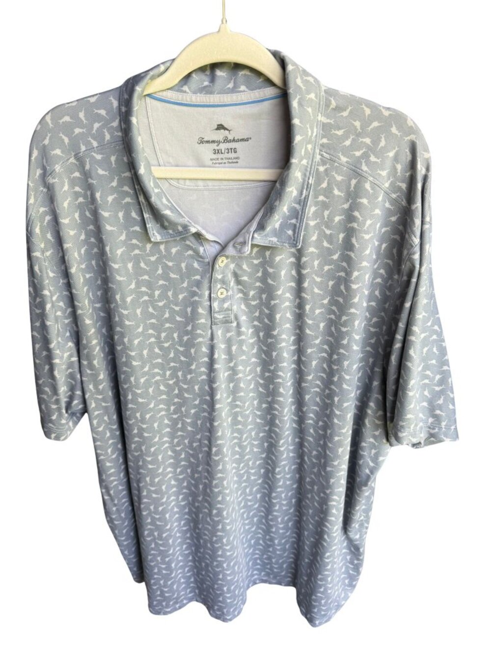 Tommy Bahama 3XL Blue Swordfish Print Polo Shirt Relax Fit Cotton Stretch Golf